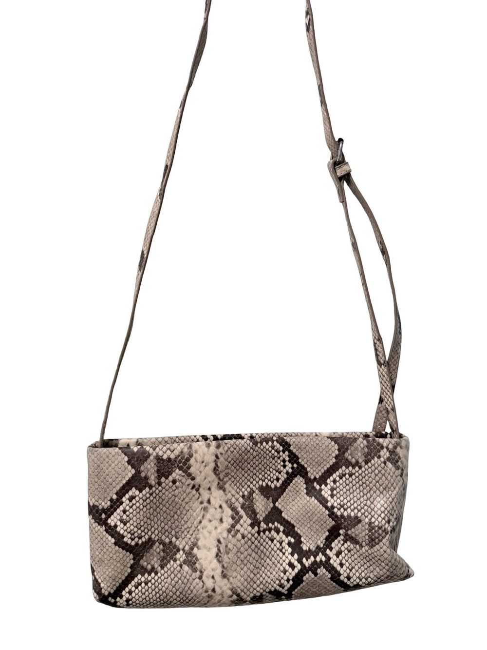 Snake-Print Convertible Clutch/  Crossbody Bag in Taupe